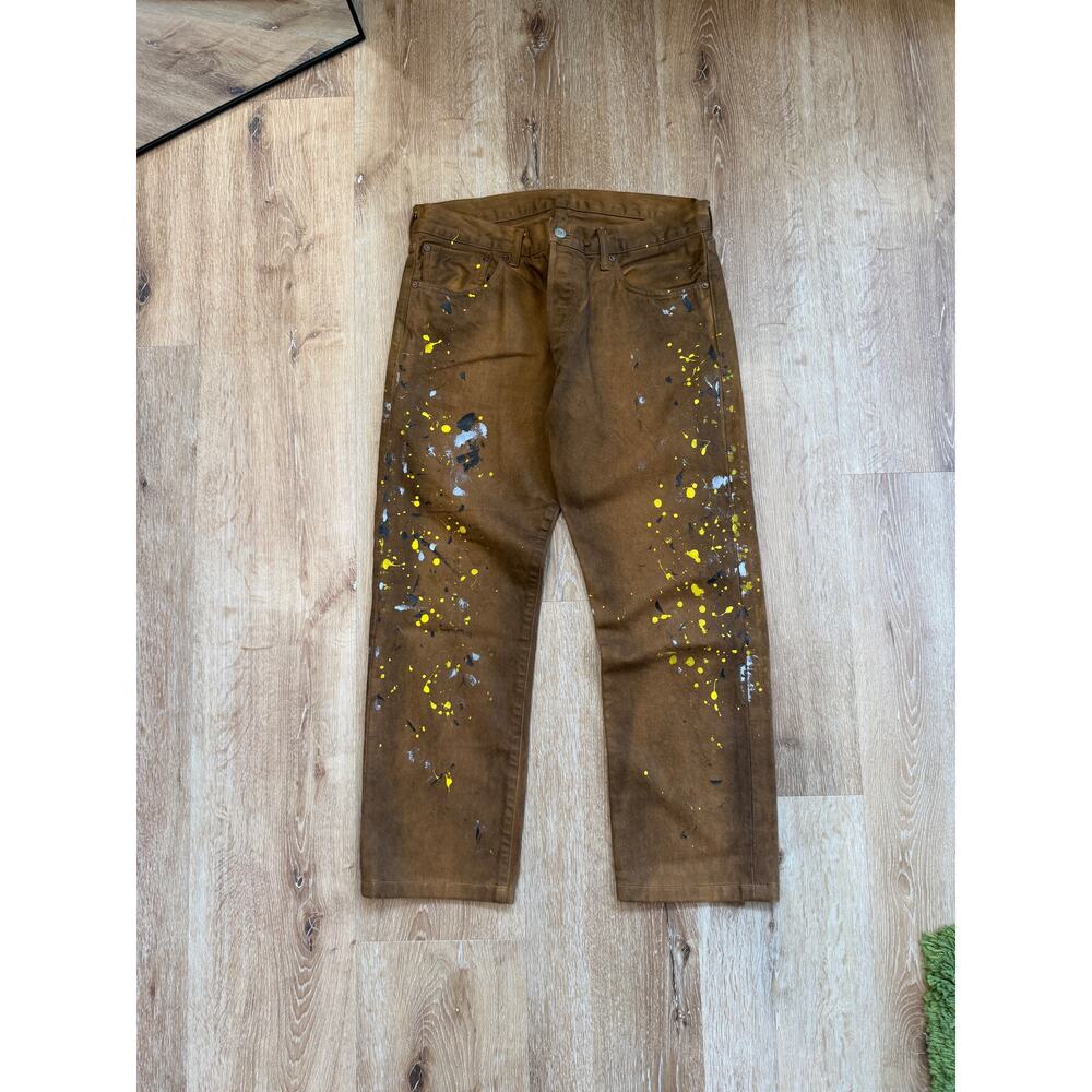 Hidden NY Paint Splatter Denim Jeans Brown Yellow Green Circle Logo Straight Leg